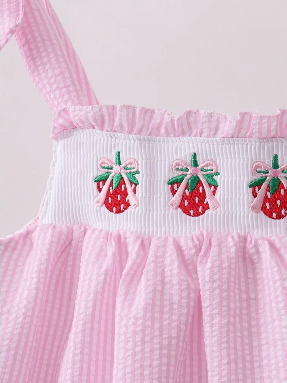 NWT Pink Strawberry Smocked Tie-Shoulder Kids Dress